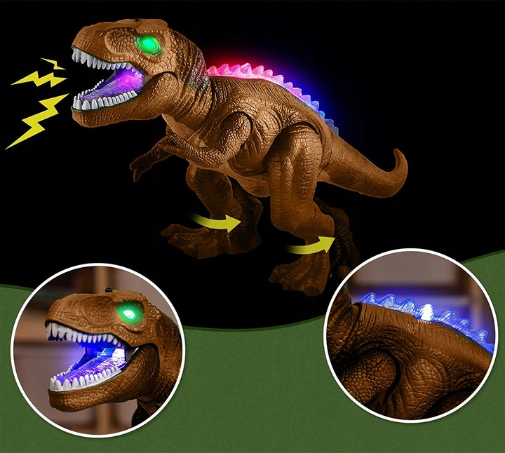 DINOZAUR ROBOT ZDALNIE STEROWANY RC Pilot ŚWIATŁO DŹWIĘK CHODZI +5x Bateria