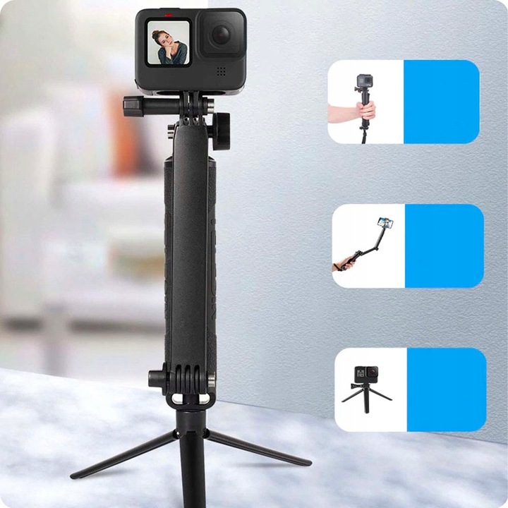 Selfie Stick Kijek Uchwyt 3WAY Statyw do GoPro 12 11 10 9 8 7 6 DJI Insta