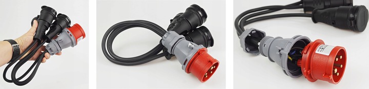 PRZEJŚCIÓWKA Z WTYKU 32A/5 400V NA 3 GNIAZDA 230V