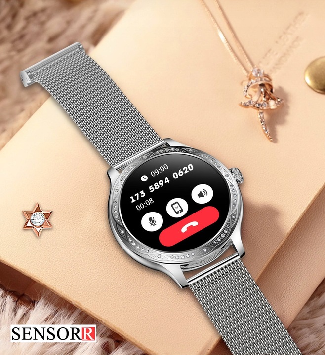 SREBRNY ZEGAREK SMARTWATCH DAMSKI ROZMOWY CIŚNIENIOMIERZ PULSOMETR KROKI PL