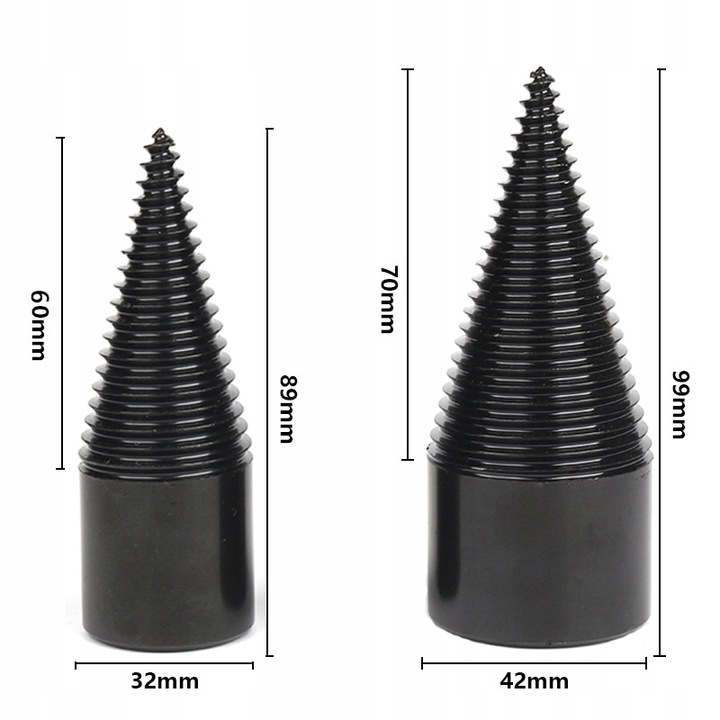 ŚWIDERY do rozłupywania drewna łupania wiertło ŁUPARKA stożek 32+42mm 2 szt