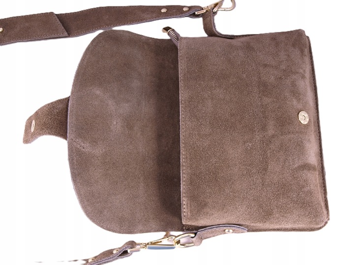 Zamszowa Torebka włoska MOKKA nerka listonoszka MAXI DUŻA WERSJA Pelle