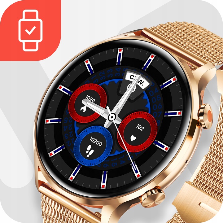Smartwatch Zegarek Damski Pomiary Rozmowy Pulsometr Polskie Menu Elegancki