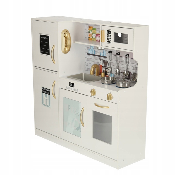 KUCHNIA dla dzieci DREWNIANA z lodówką LED + AKCESORIA garnki sztućce 80cm