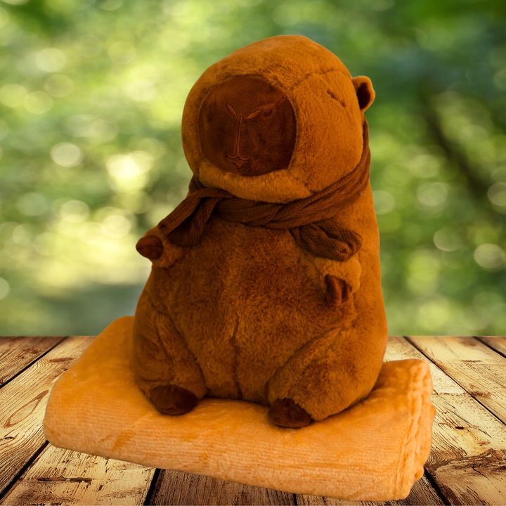 MASKOTKA PODUSZKA KAPIBARA Z SZALIKIEM DUŻY PLUSZAK Z KOCYKIEM 3w1