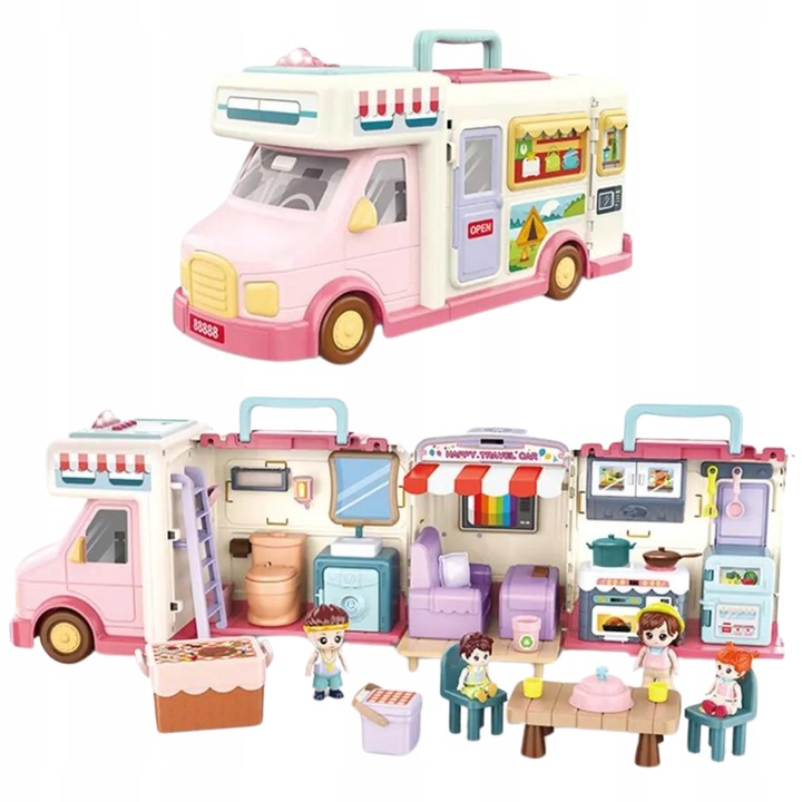 SAMOCHÓD TURYSTYCZNY KAMPER ZESTAW KEMPINGOWY FIGURKI DOMEK PIKNIK MELODIE