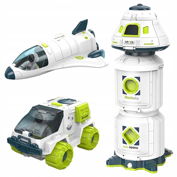 Zestaw Stacja Kosmiczna Wahadłowiec Łazik Figurki Astronautów dla dzieci 3+