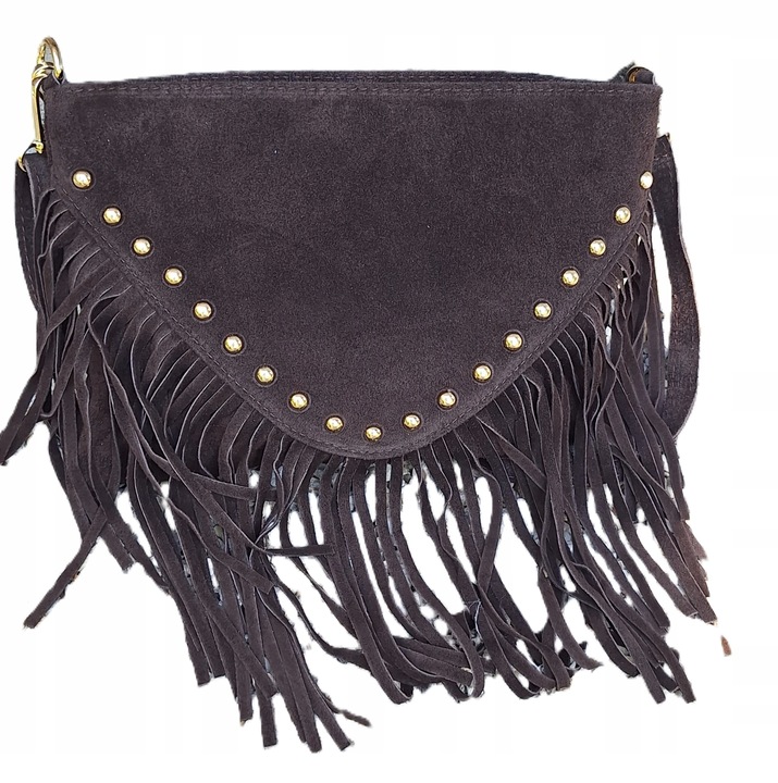 Torebka Listonoszka z ćwiekami ZAMSZ NATURALNY BOHO CZEKOLADA Vera Pelle