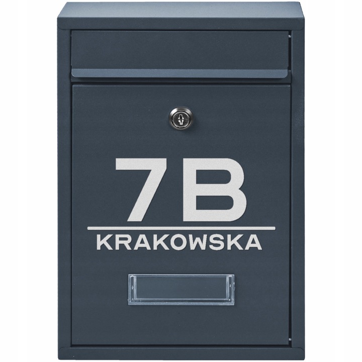 SKRZYNKA POCZTOWA NA LISTY POCZTĘ RIB ANTRACYT + NAPIS ADRES ULICA NUMER