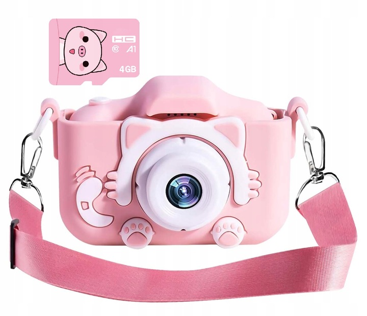 APARAT CYFROWY DLA DZIECI Dziecka Fotograficzny RÓŻOWY KOTEK + KARTA 4GB