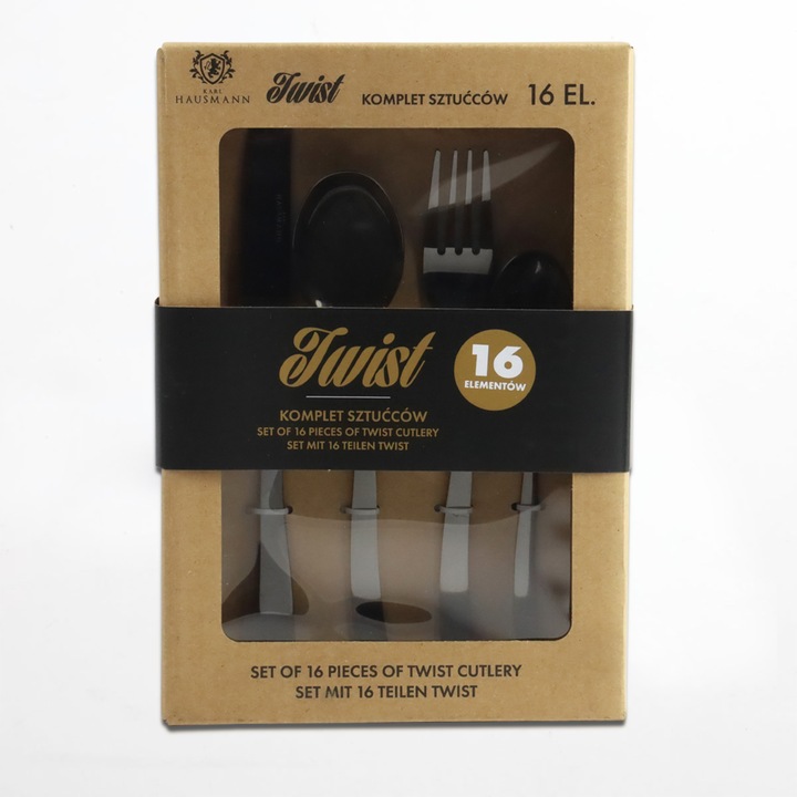 ZESTAW SZTUĆCÓW 16 el komplet sztućce pudełko proste nowoczesne czarne