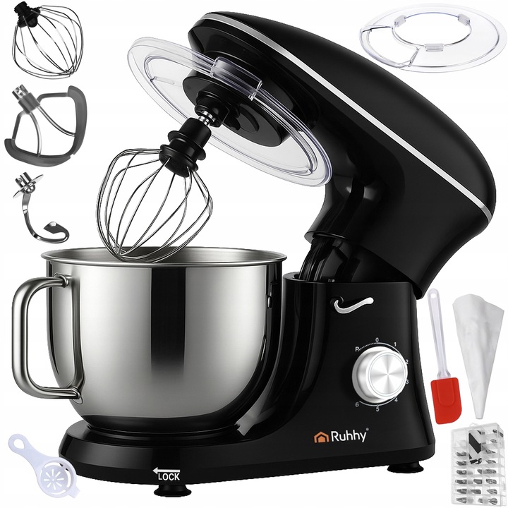 Robot Planetarny Kuchenny RUHHY 6,2L Wielofunkcyjny Mikser do Ciasta CZARNY
