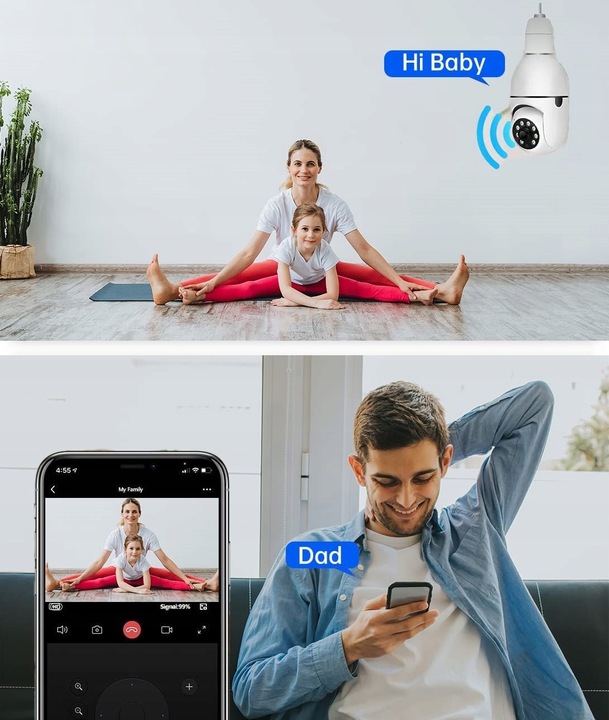 Mini Kamera WiFi w Żarówce Wewnętrzna Android Iphone Obrotowa Żarówka