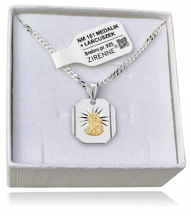 Łańcuszek Medalik Komunijny Srebrny Matka Boska do Komunii Chrztu ze Srebra