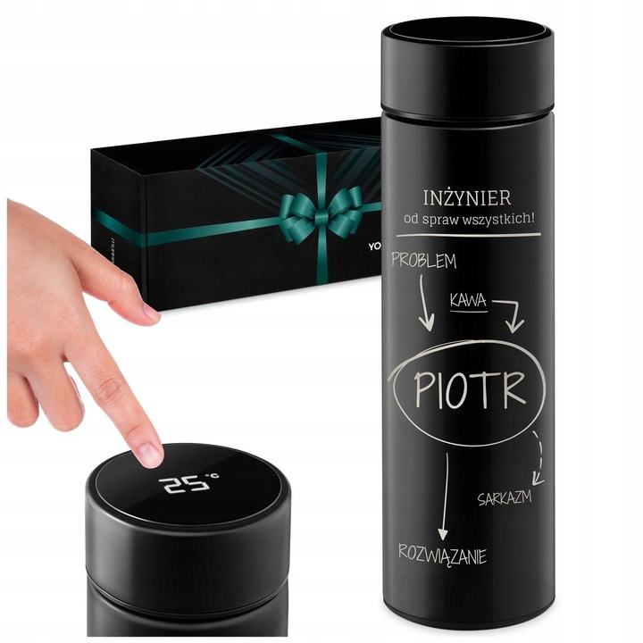 Kubek Termiczny z Grawerem Wyświetlacz 450ml Termos z Zaparzaczem na Kawę