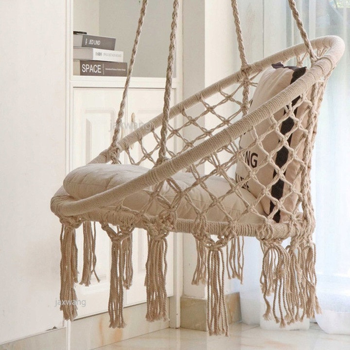 Huśtawka wisząca pleciona BOHO Szary + Poduszka