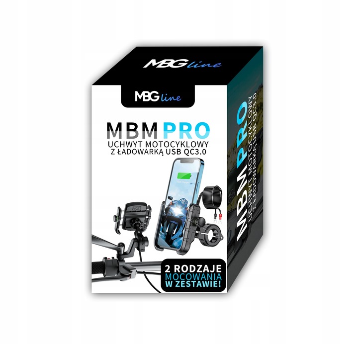 UCHWYT MOTOCYKLOWY NA TELEFON SZYBKA ŁADOWARKA USB QC3.0 MOTOCYKL + KABEL