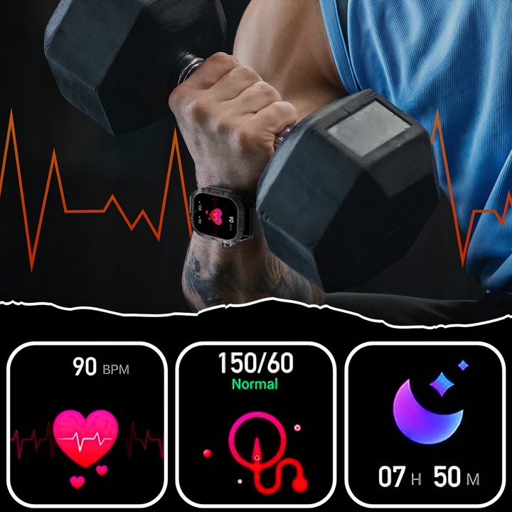 ZEGAREK SMARTWATCH MĘSKI WIELOFUNKCYJNY POMIARY ROZMOWY KROKI MENU PL