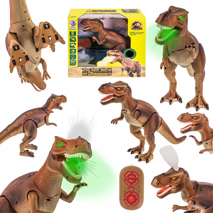 DUŻY DINOZAUR T-REX CHODZI RYCZY ŚWIECI ZIEJE DYM