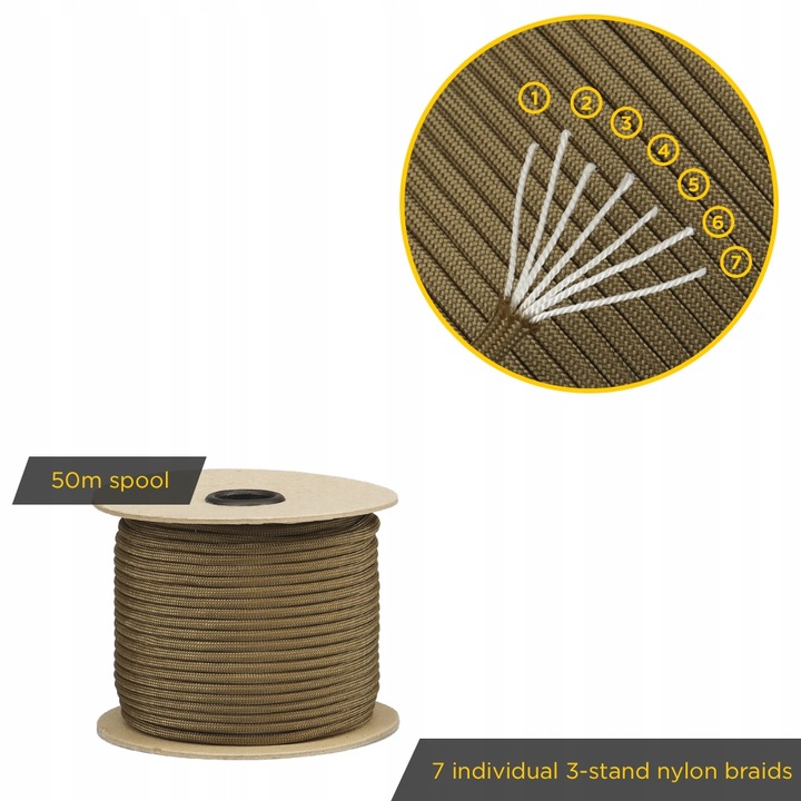 Linka EDCX 4mm Paracord 550 - (Coyote Brown, 50 m)