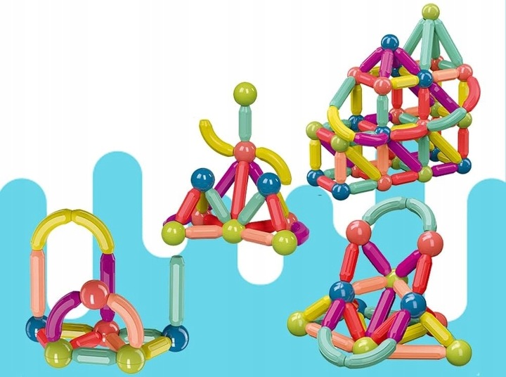 KLOCKI MAGNETYCZNE EDUKACYJNE MAGNETIC STICKS 64 ELEMENTY PREZENT