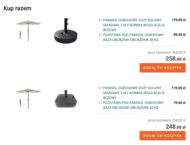 PARASOL OGRODOWY DUŻY SOLIDNY SKŁADANY 3 M Z KORBKĄ REGULACJA XL ECRU