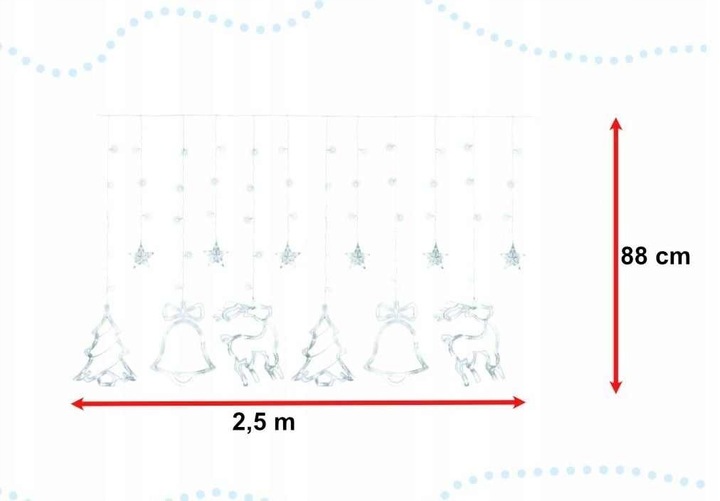 LAMPKI CHOINKOWE ŚWIĘTA GIRLANDA CHOINKI RENIFER DZWONKI LED CIEPŁE 2.5m