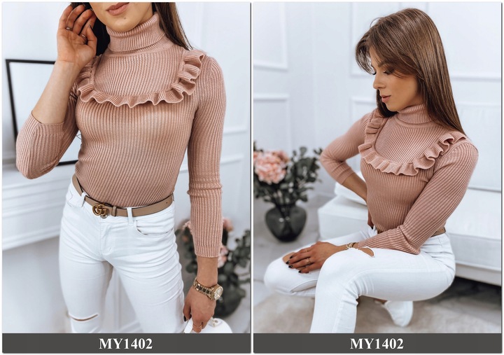 PRĄŻKOWANY SWETER DAMSKI GOLF KOLORY ox128 UNI