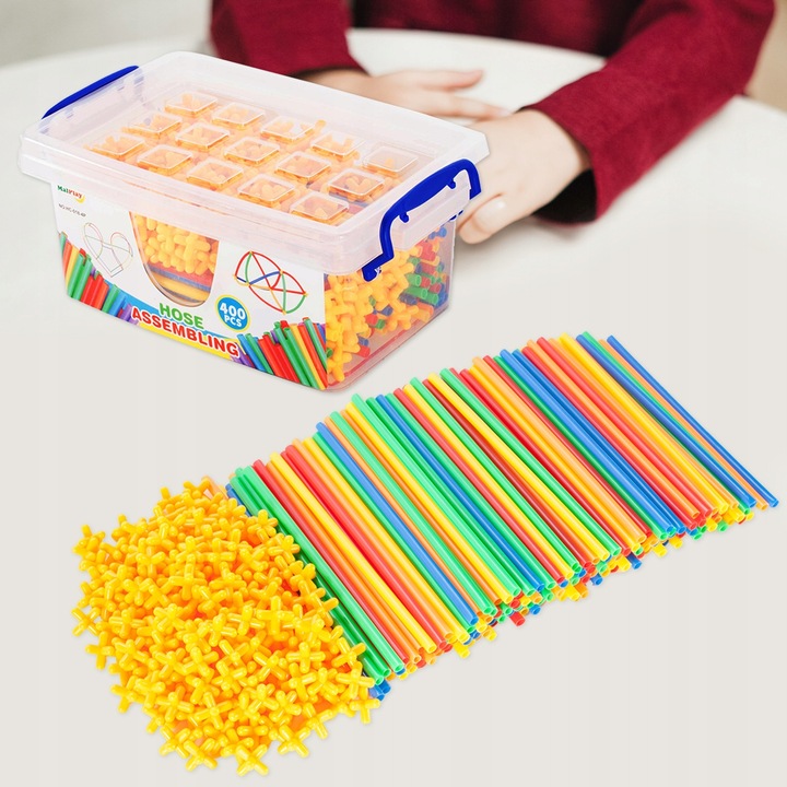 KLOCKI SŁOMKI KONSTRUKCYJNE PATYCZKI RURKI ZESTAW 400el PUDEŁKO DLA DZIECI