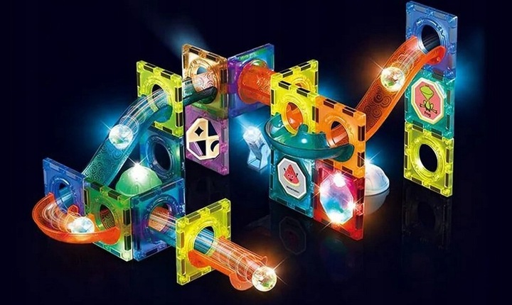 Klocki magnetyczne tor kulkowy zestaw 110 elementów