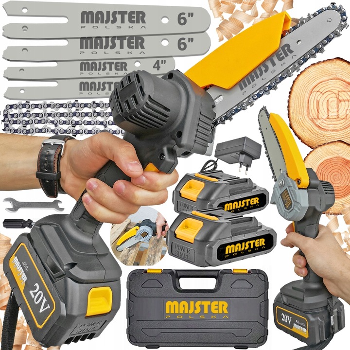 AKUMULATOROWA PILARKA PIŁA ŁAŃCUCHOWA 6 CALI 2x AKU 4 ŁAŃCUCHY 4 PROWADNICE