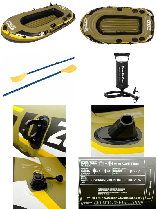 Ponton Dmuchany Wędkarski Turystyczny Łódka Kajak Wiosła 2os FISHMEN 200SET