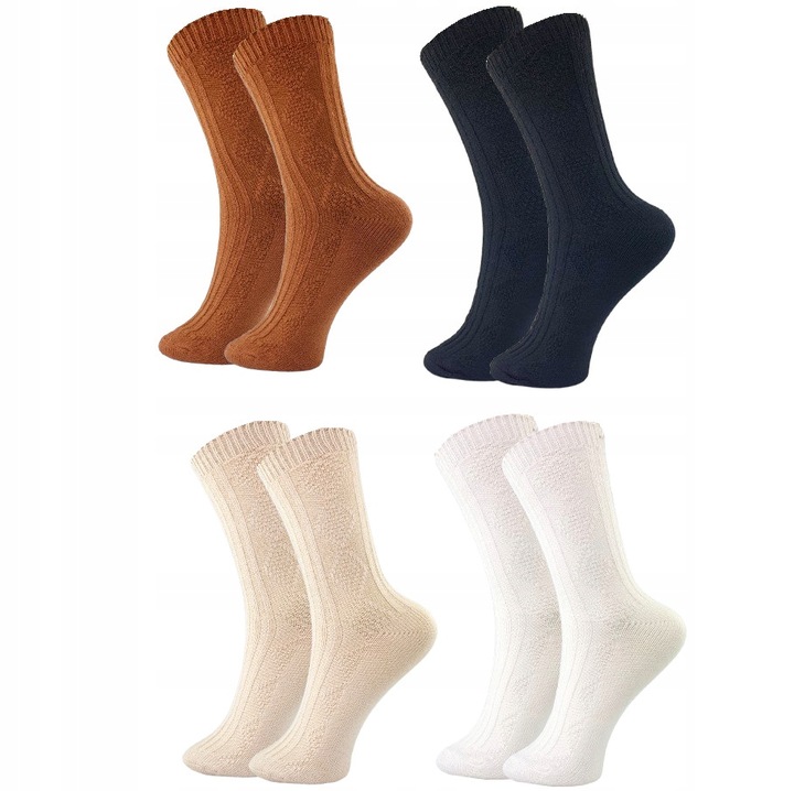 4x CIEPŁE SKARPETKI DAMSKIE WEŁNIANE NORWESKIE NATURALNE WYGODNE MODNE ZIMA