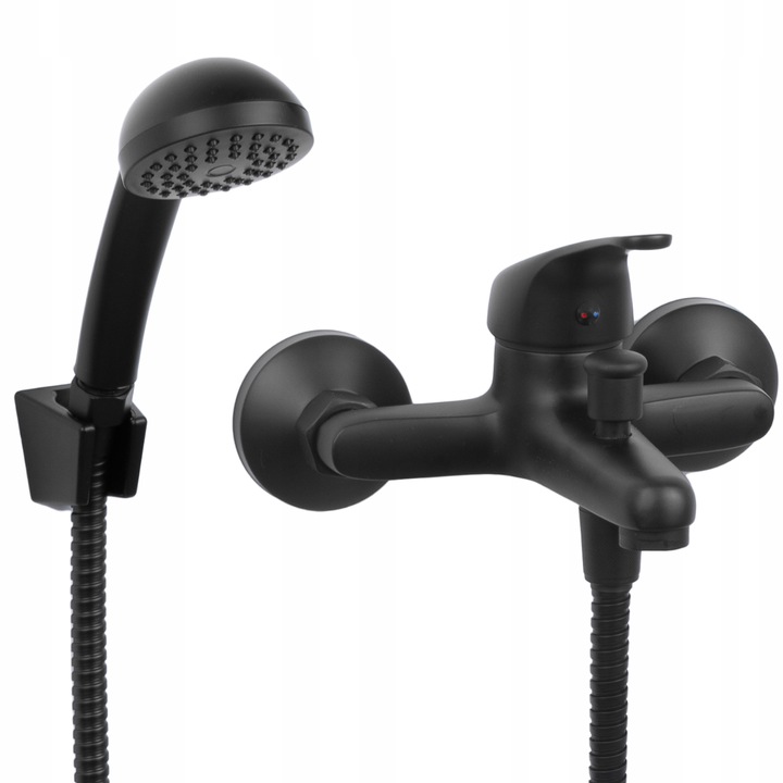 Bateria wannowa z prysznicem czarna ścienna kran DO WANNY słuchawka z wężem