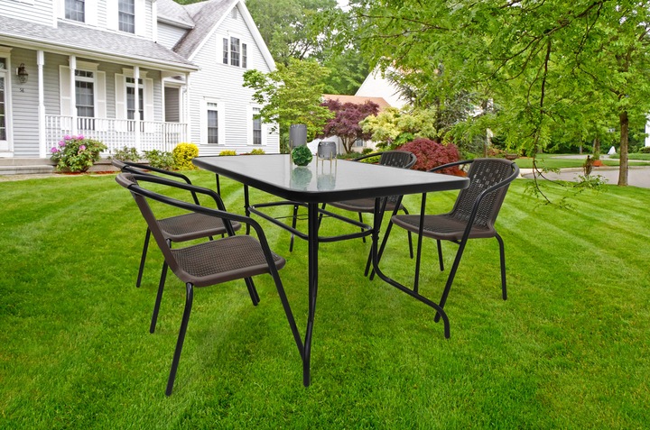 ZESTAW MEBLI OGRODOWYCH NA BALKON STÓŁ 120x70 +4x KRZESŁA LORETTO BRĄZ MIX