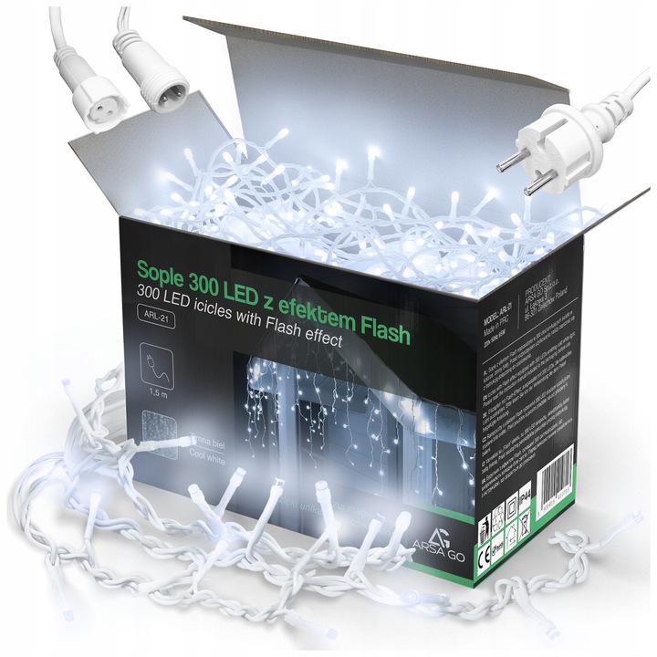 SOPLE LED 300 LAMPKI ZIMNE WISZĄCE 13,5M ZEWNĘTRZNE WEWNĘTRZNE EFEKT FLASH