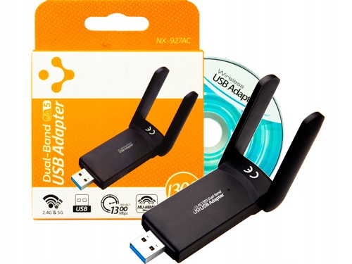 AC1300 ADAPTER KARTA SIECIOWA WiFi Wi-Fi NA USB Z ANTENAMI 1300Mbps 5GHz