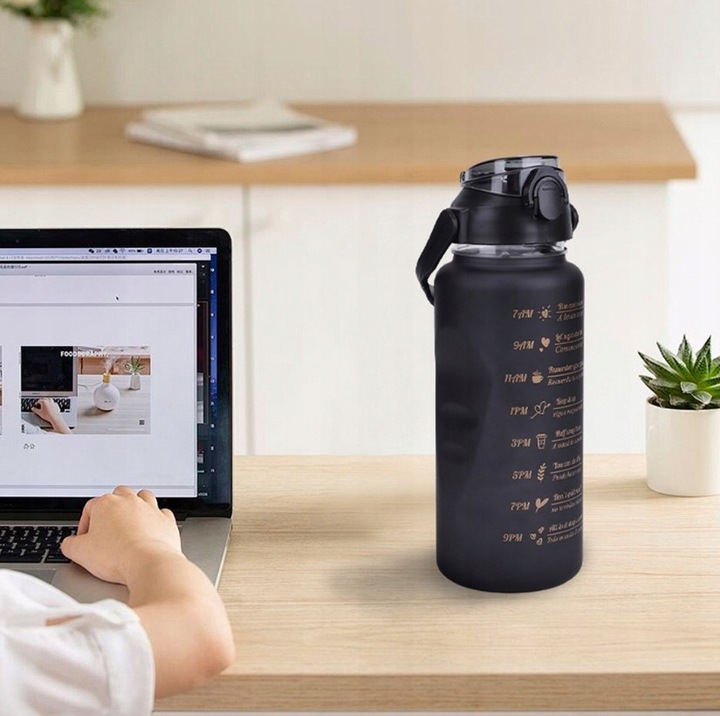 BIDON 2000ML DUŻA BUTELKA NA WODĘ Z MIARKĄ MOTYWACYJNĄ I SŁOMKĄ NA TRENING