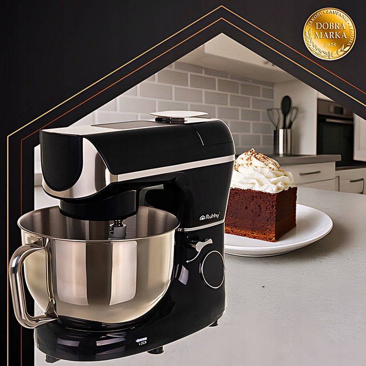 Robot planetarny kuchenny mocny czarny podgrzewana misa 5.5L waga timer