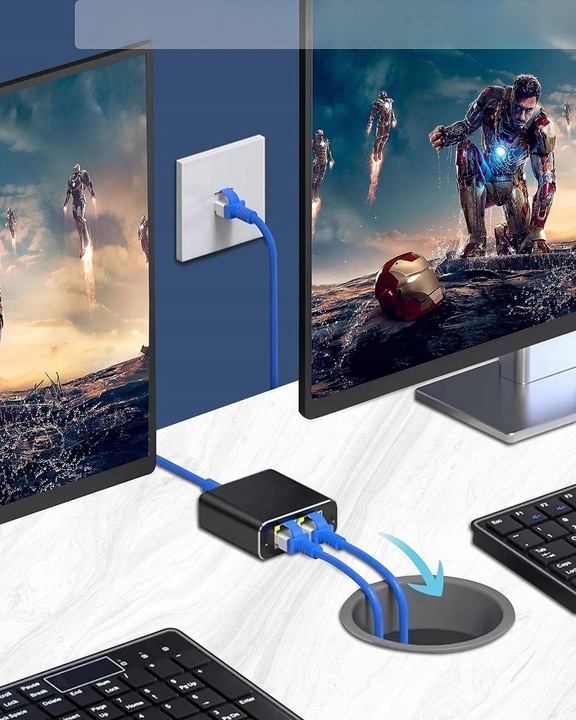 SPLITTER LAN 1x2 ADAPTER ROZDZIELACZ SWITCH 2xRJ45 ETHERNET 1000Mb GIGABIT