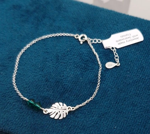 BRANSOLETKA SREBRNA LIŚĆ MONSTERA I KR. SWAROVSKI SREBRO 925