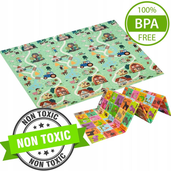 DUŻA MATA PIANKOWA SKŁADANA EDUKACYJNA DWUSTRONNA 180X200CM POLSKI ALFABET