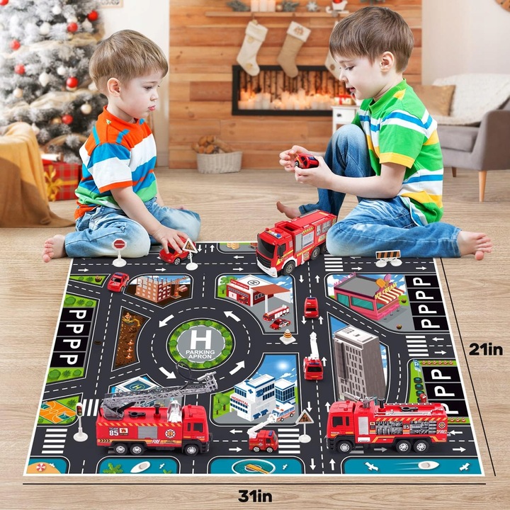 DUŻY WÓZ STRAŻACKI NA WODĘ STRAŻ POŻARNA zjeżdżalnia 4 auta ŚWIATŁO DŻWIĘK