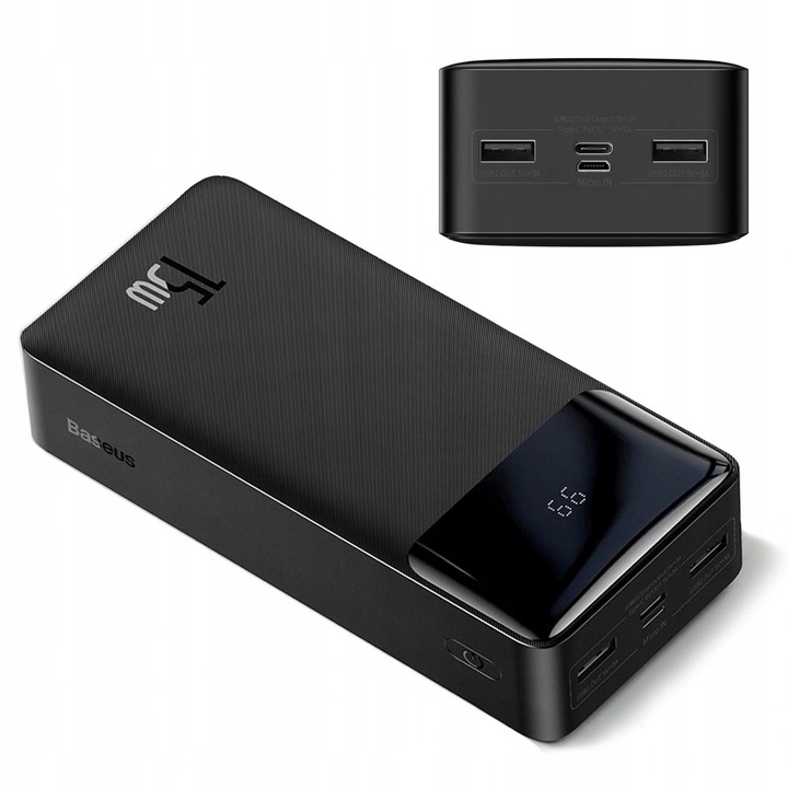 BASEUS DUŻY POJEMNY POWER BANK 30000mAh 15W USB USB C SZYBKI POWER BANK
