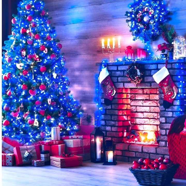 LAMPKI CHOINKOWE 300 LED STAŁE + FLASH ZEWNĘTRZNE ŚWIATEŁKA IP44 NIEBIESKIE