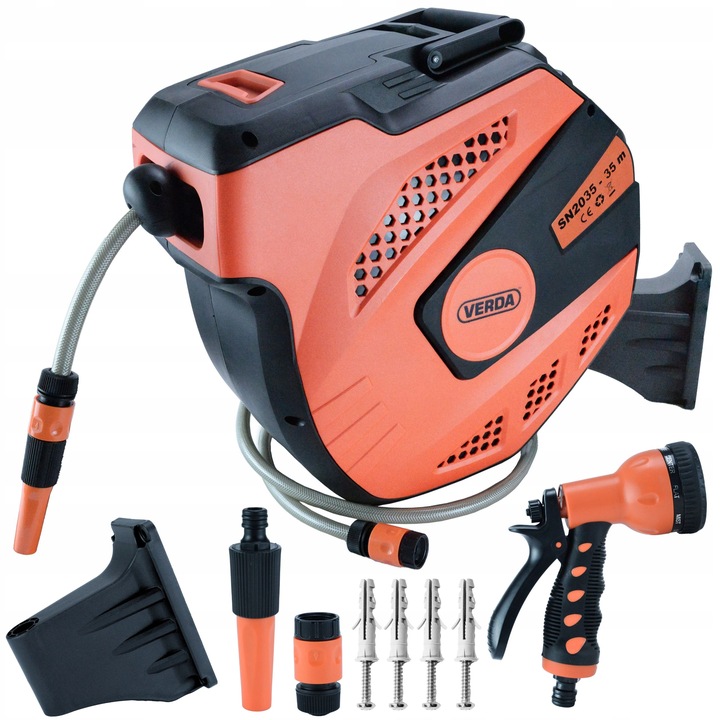 WĄŻ OGRODOWY AUTOMATYCZNY ZE ZWIJACZEM 35m + 2m BĘBEN NA BĘBNIE ŚCIANĘ