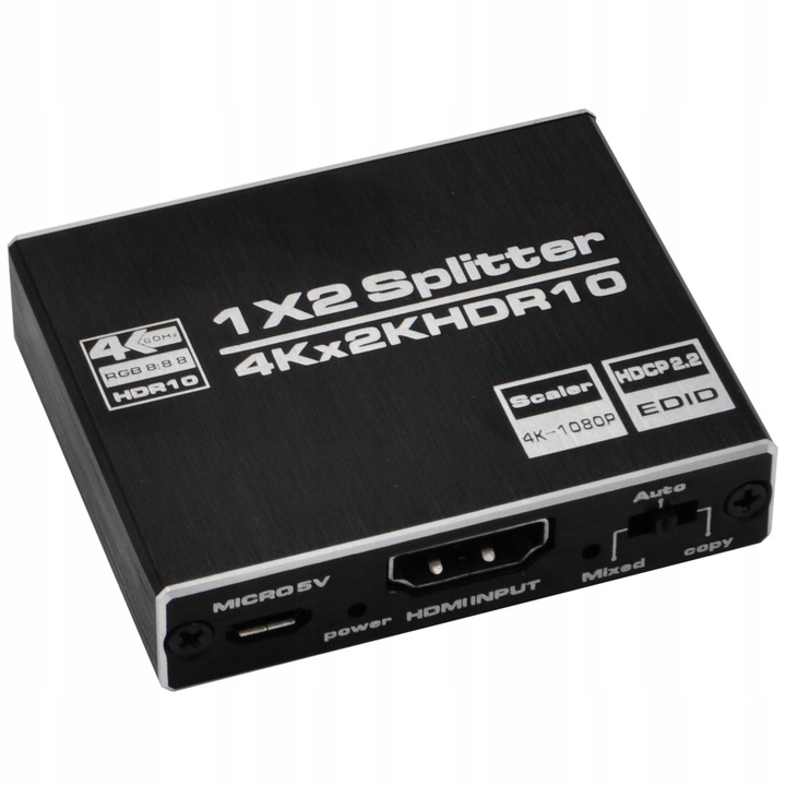 SPLITTER HDMI 2.0 ROZDZIELACZ 1x2 ULTRAHD HDCP 2.2 4K 60Hz - 2 telewizory