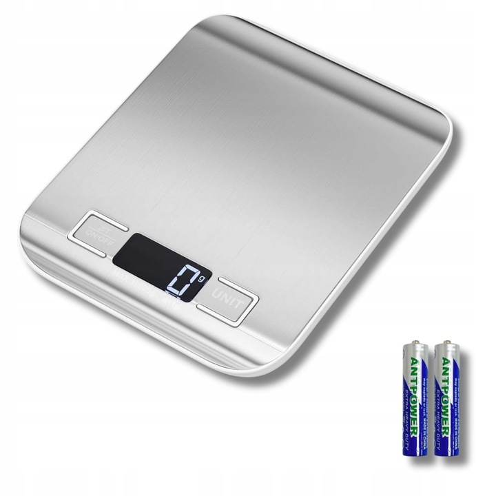 ELEKTRONICZNA PRECYZYJNA WAGA KUCHENNA DO 10KG SREBRNA LCD +BATERIE GRATIS