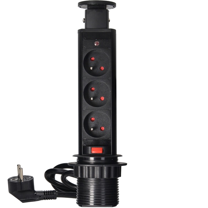 GNIAZDO POTRÓJNE WPUSZCZANE CHOWANE W BLAT NABLATOWE GNIAZDKO CZARNE 3x230V