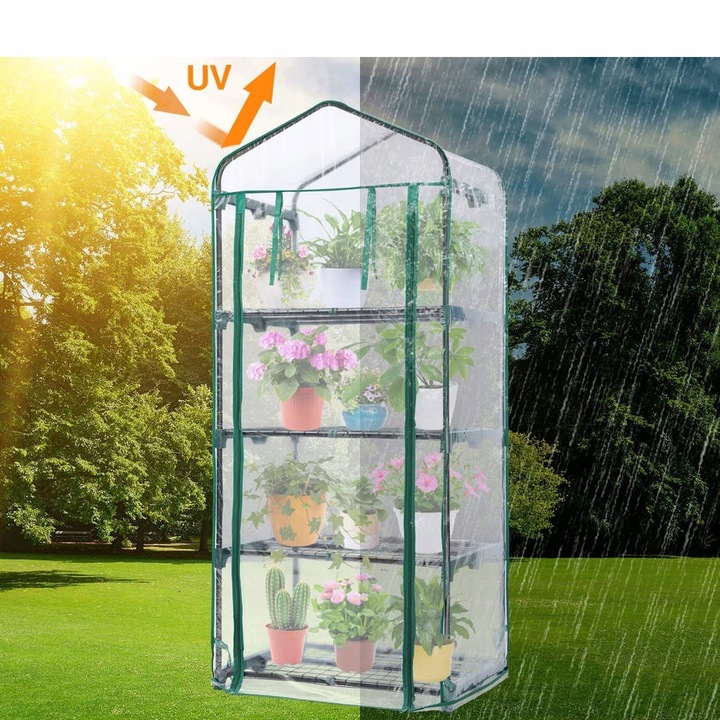 MINI SZKLARNIA FOLIA BALKONOWA 4 Półki 160x70x50cm Rośliny Kwiaty Sadzonki